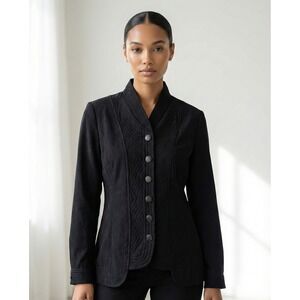 NWT Bob Mackie Womens Textured Button Blazer Jacket L Victorian Whimsy Lagenlook